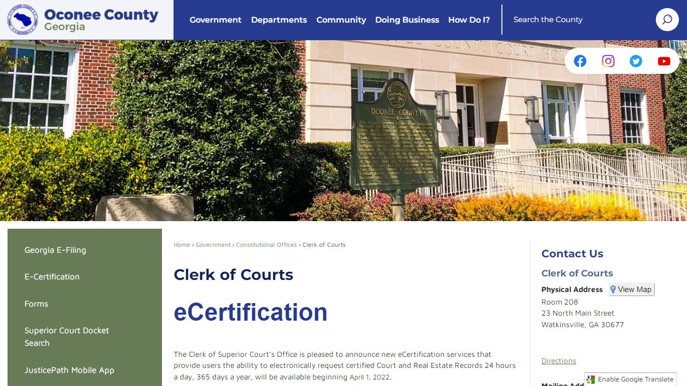 Clerk of Courts | Oconee County, GA