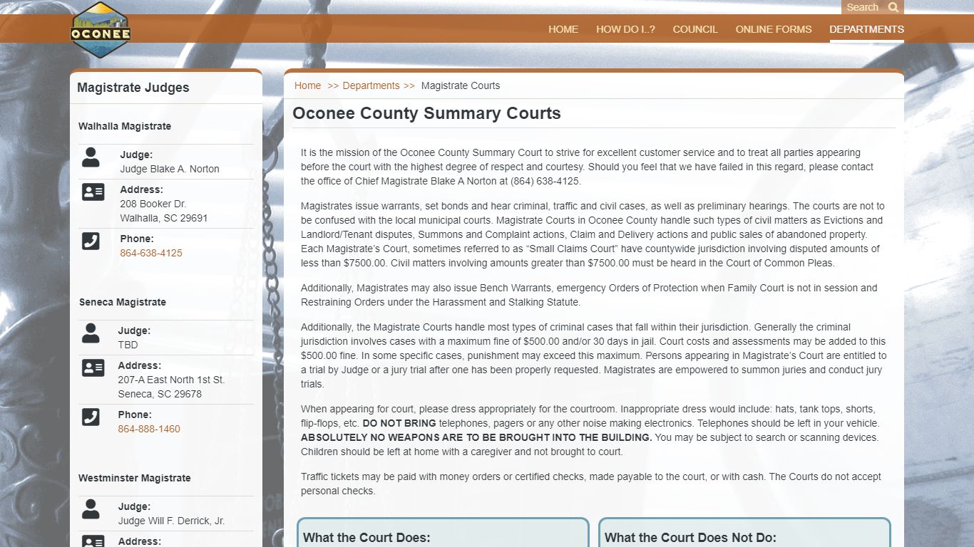 Magistrate Courts - Oconee County, SC